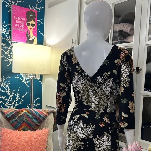 Dex Black Floral Long-Sleeve Fit-and-Flare Dress - Picture 8 of 11